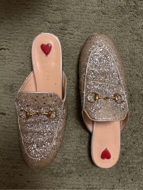 Gucci Silver Glitter Horsebit Mules